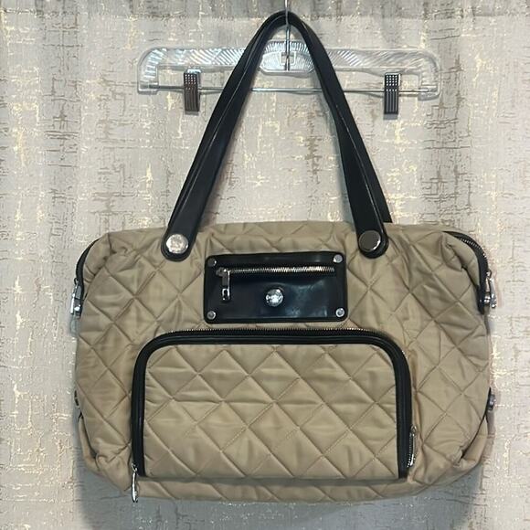 Knomo London Lola Quilted Laptop Bag Tan Black Travel Business Shoulder Bag Nice